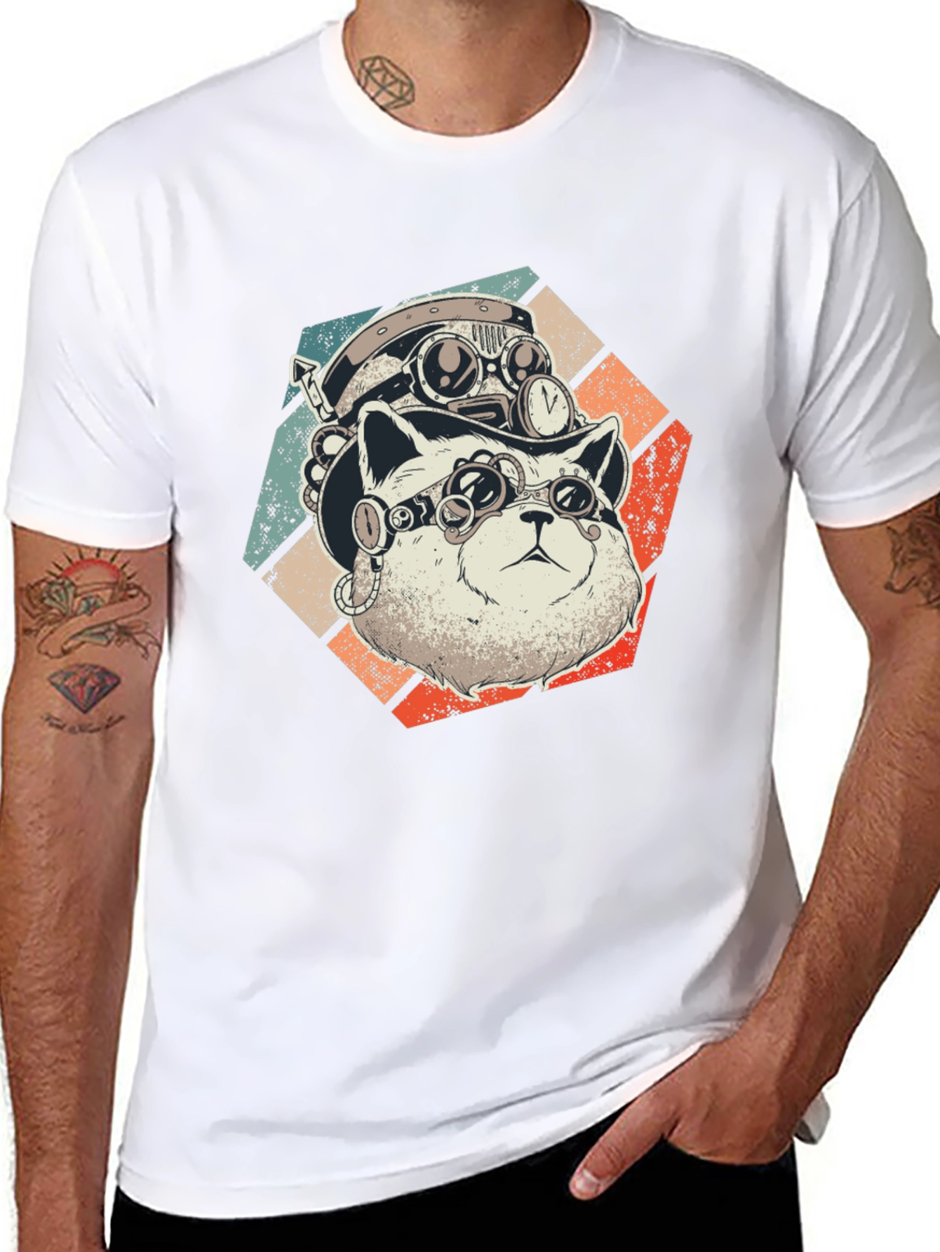 Steampunk Cat T-Shirt - Retro Style