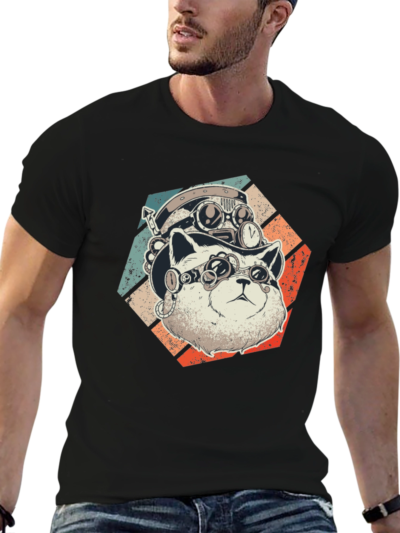 Steampunk Cat T-Shirt - Retro Style