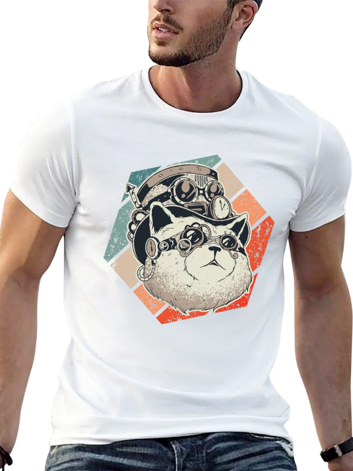 Steampunk Cat T-Shirt - Retro Style