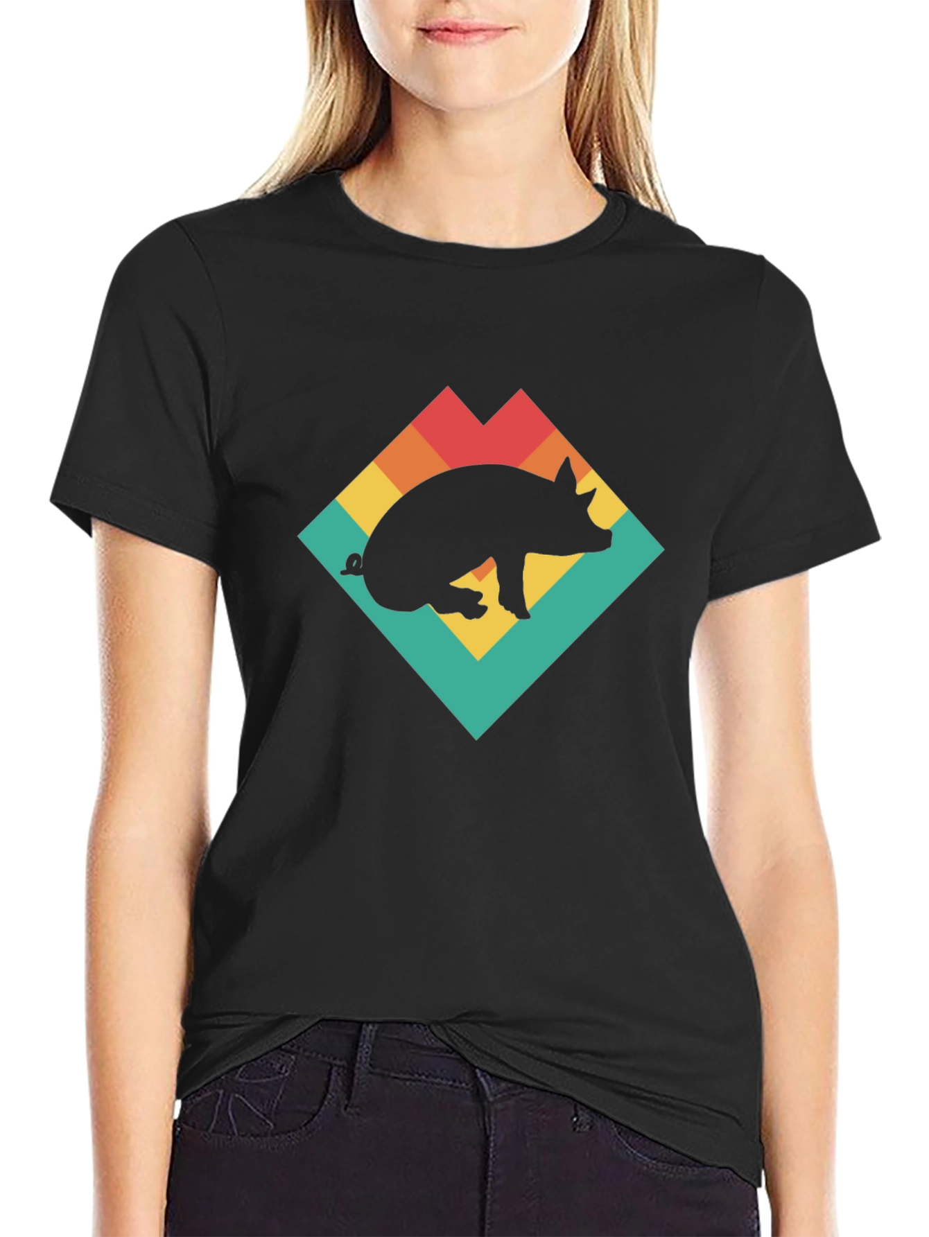 Retro Pig Graphic T-Shirt - Black