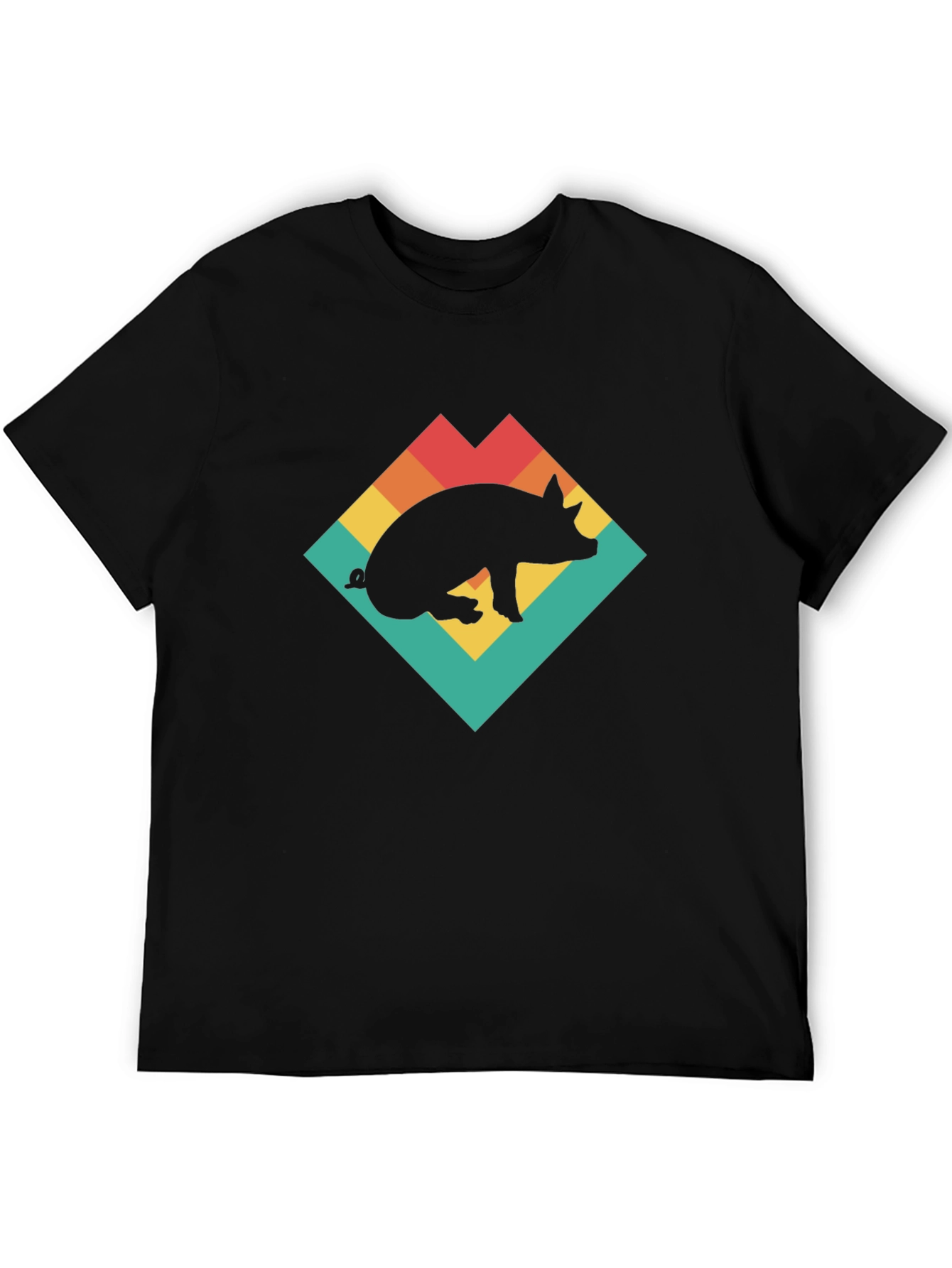 Retro Pig Graphic T-Shirt - Black