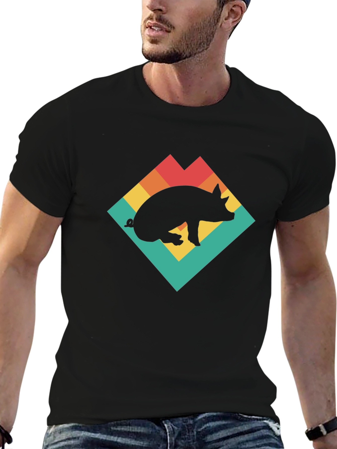 Retro Pig Graphic T-Shirt - Black