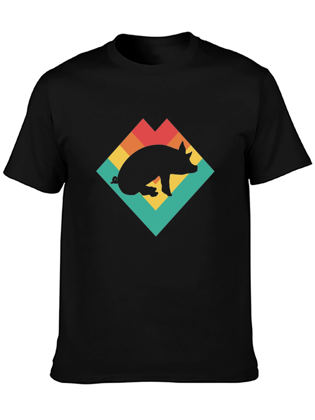 Retro Pig Graphic T-Shirt - Black