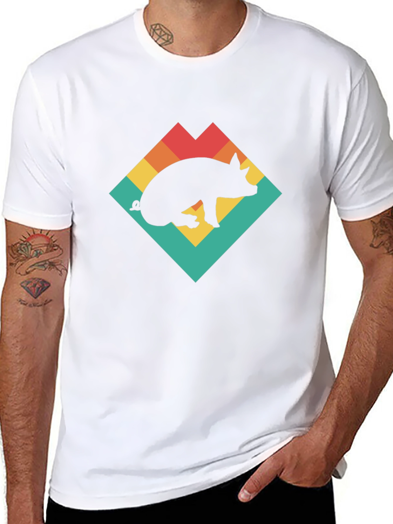 Retro Pig Graphic T-Shirt - Black