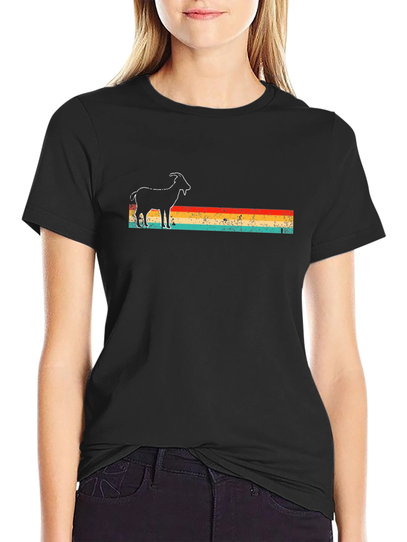 Retro Goat Graphic Tee - Black