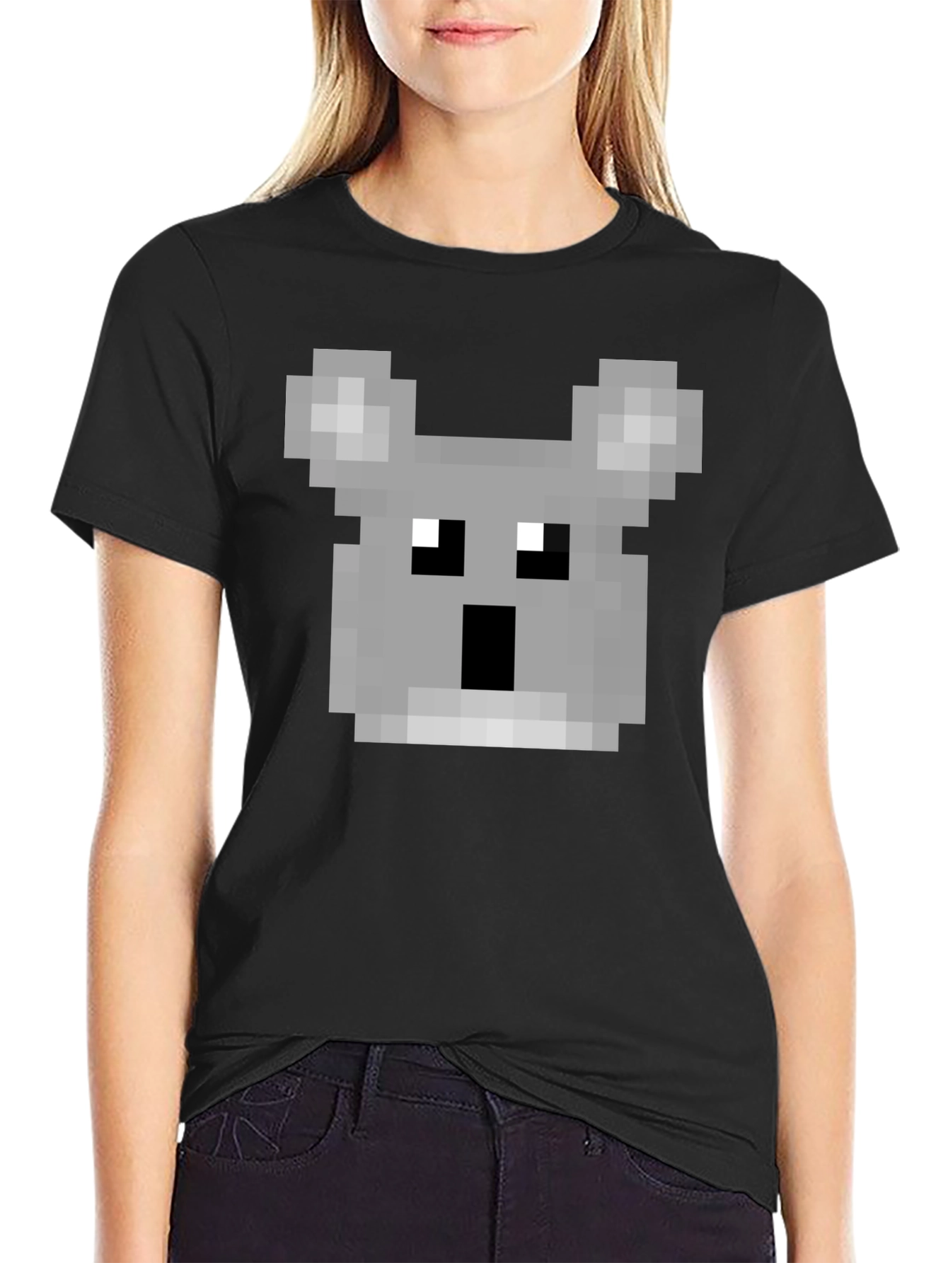 Pixelated Koala Graphic T-Shirt - Black Cotton Tee