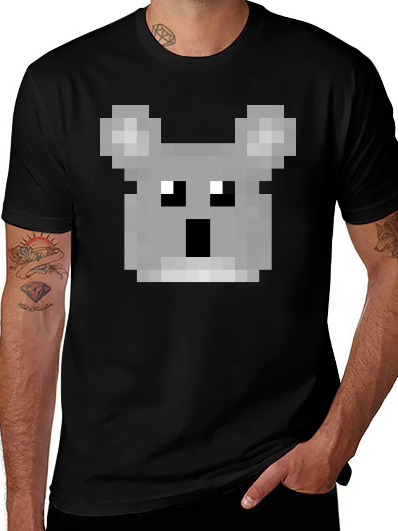 Pixelated Koala Graphic T-Shirt - Black Cotton Tee