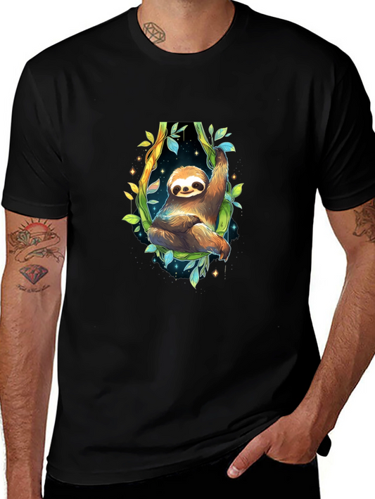 Sloth Graphic Black Tee - Cute Animal Design