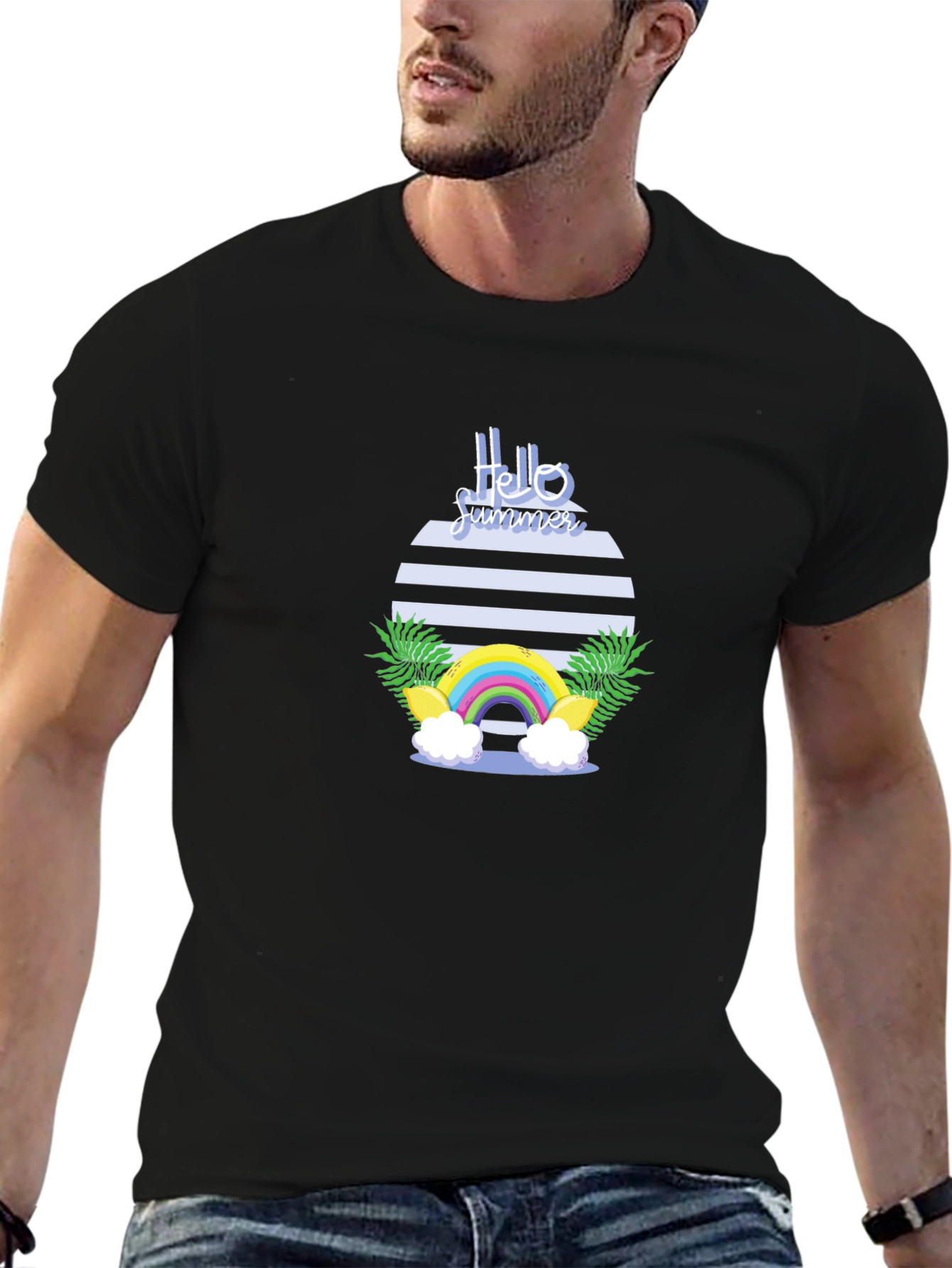 Hello Summer Graphic Tee - Black Cotton Casual T-Shirt