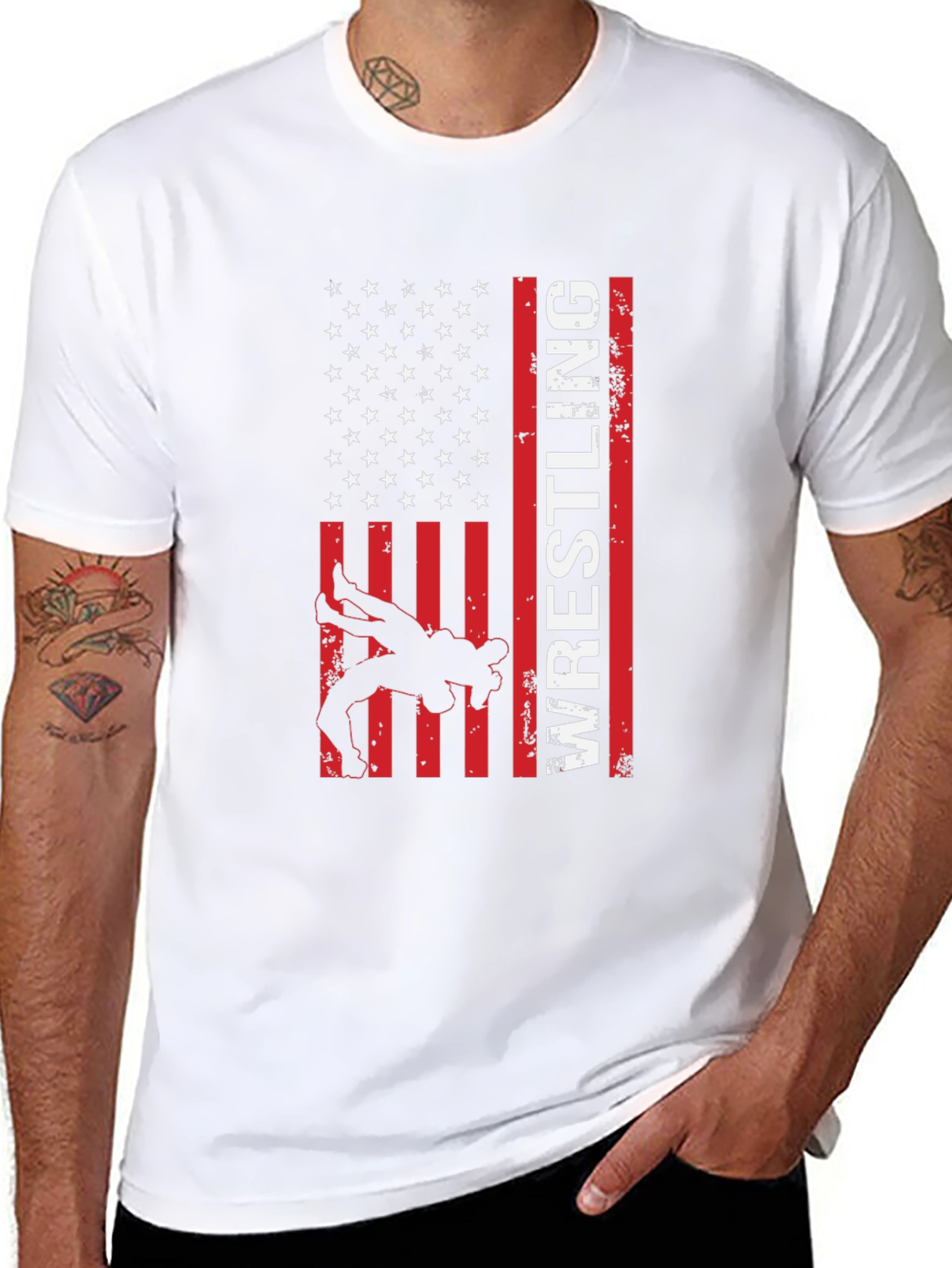 Wrestling American Flag Graphic T-Shirt