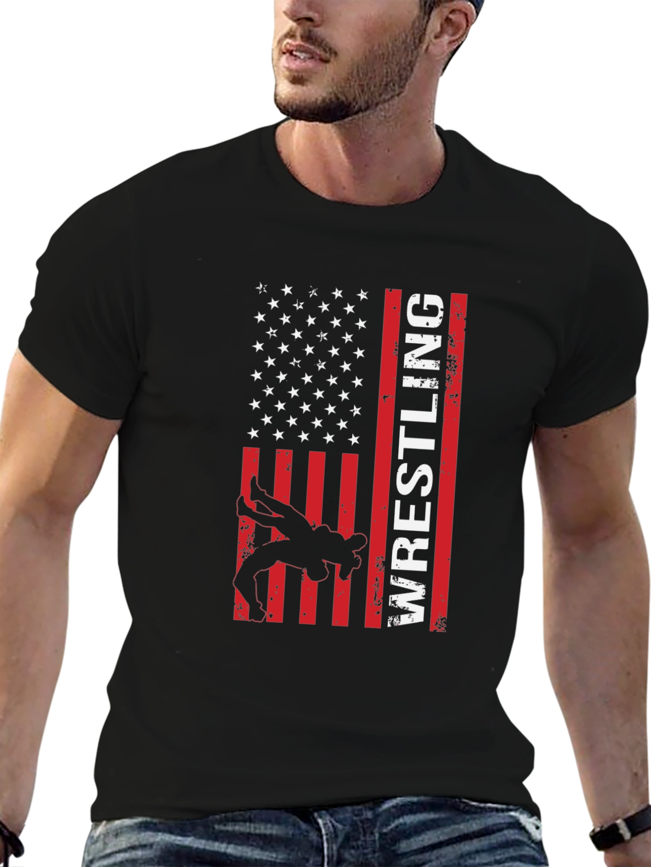 Wrestling American Flag Graphic T-Shirt