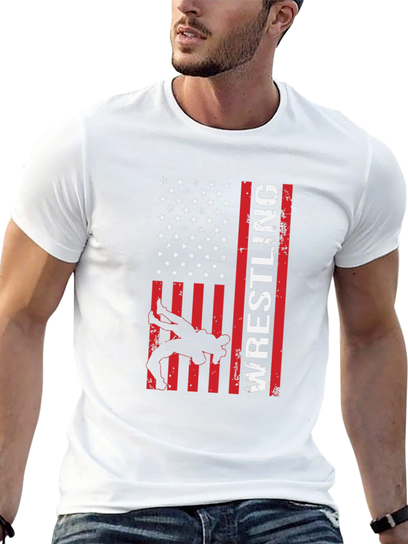 Wrestling American Flag Graphic T-Shirt