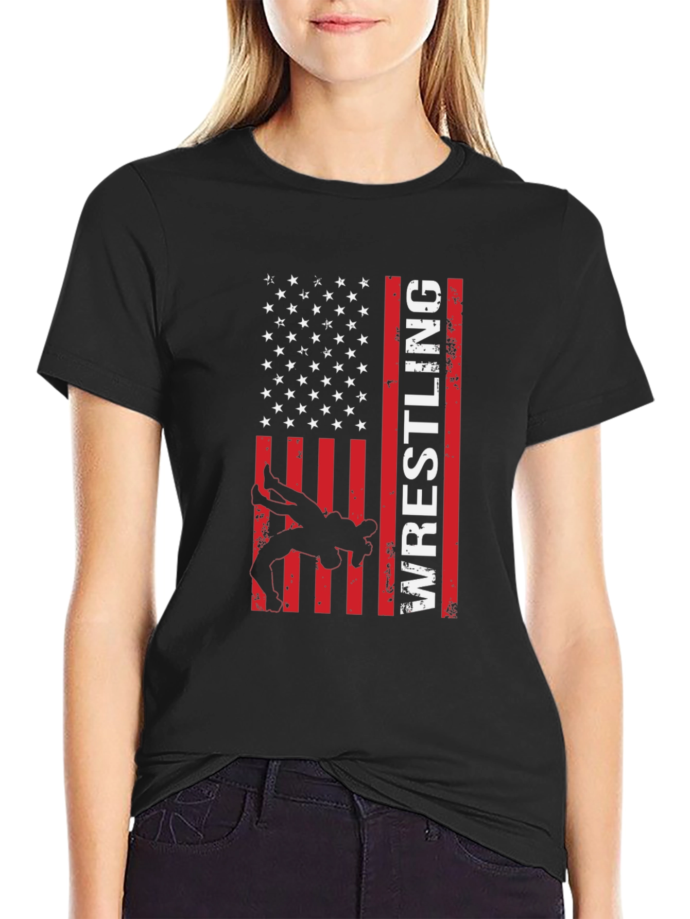 Wrestling American Flag Graphic T-Shirt