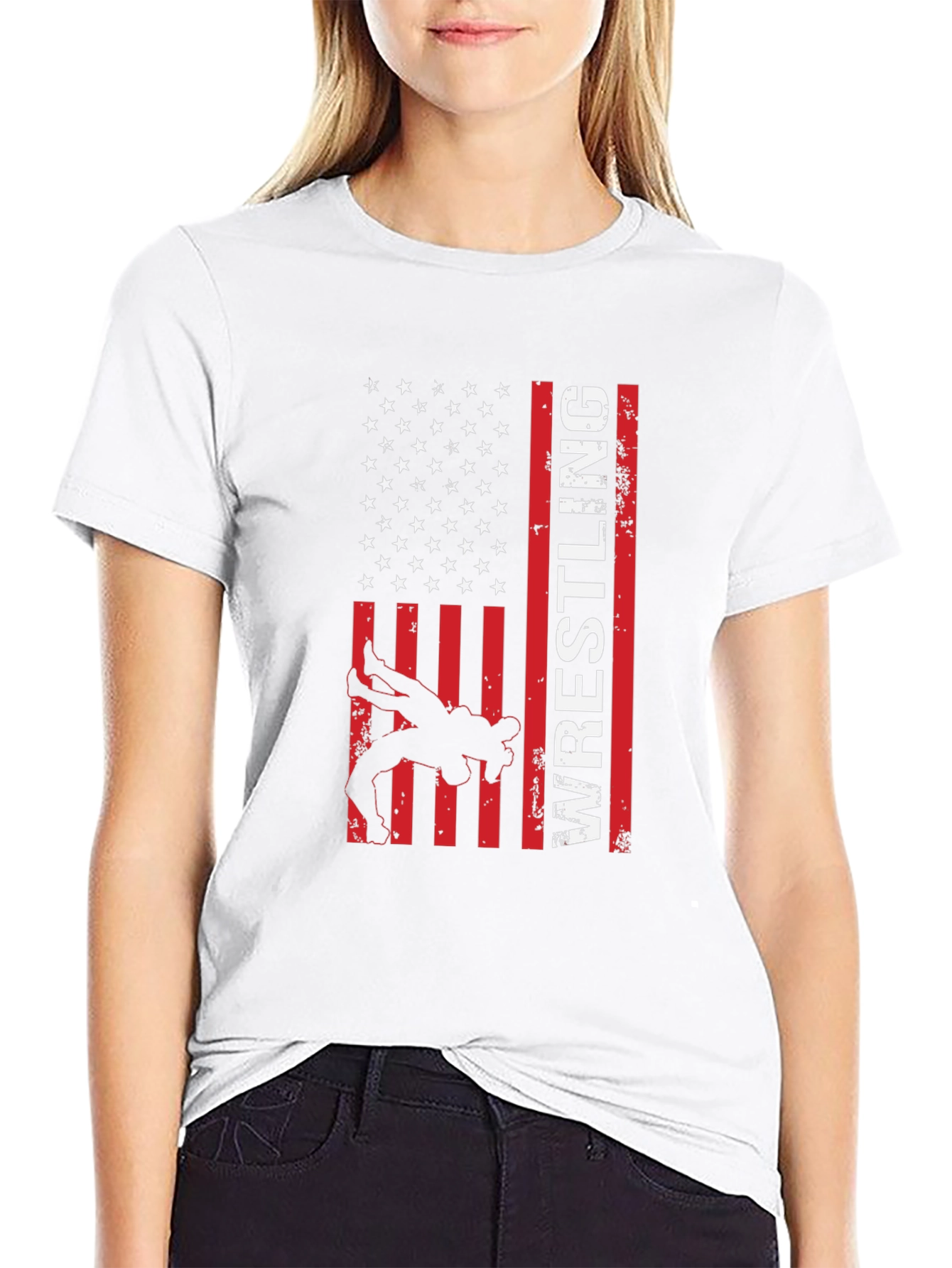 Wrestling American Flag Graphic T-Shirt