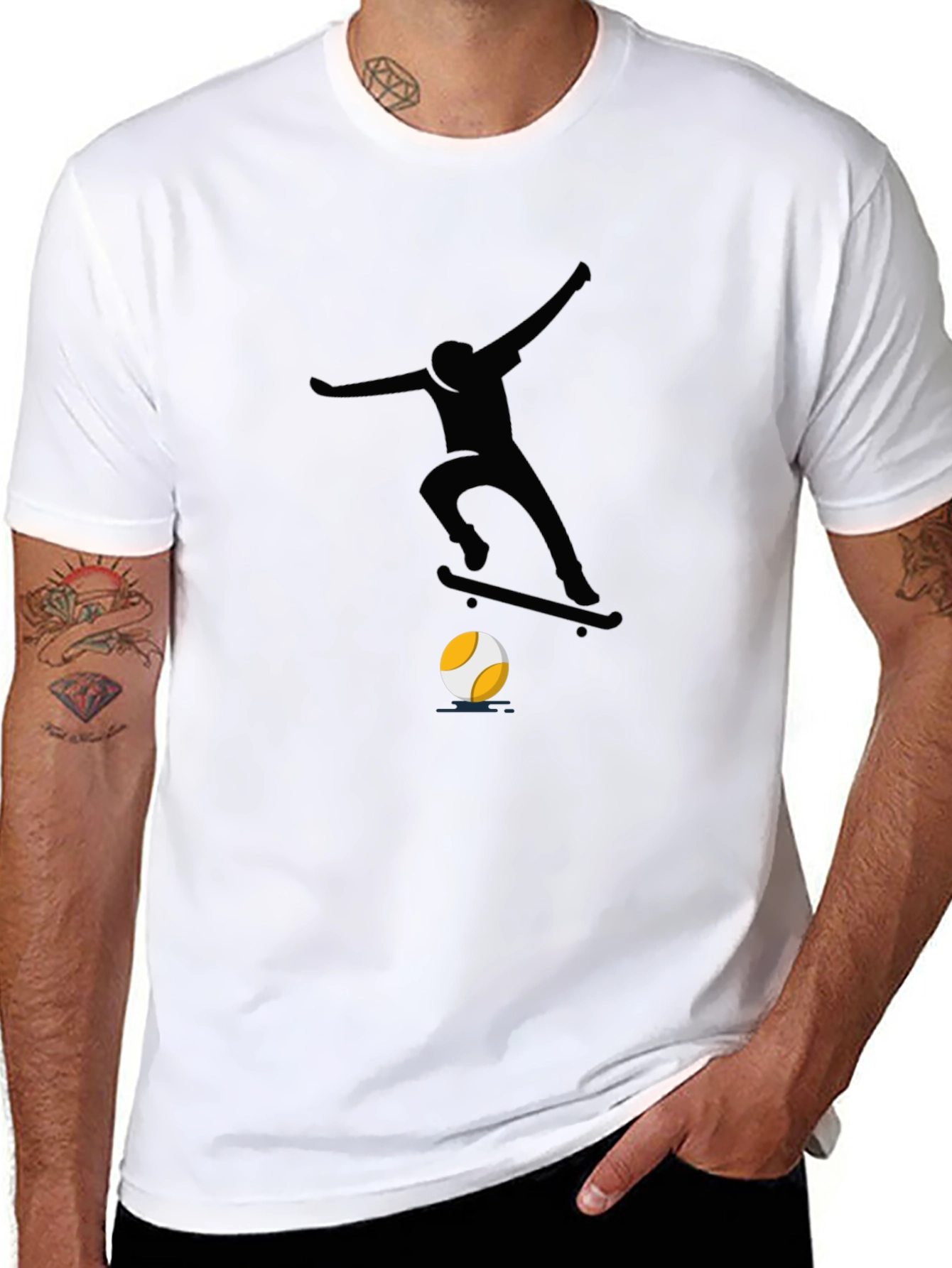 Cool Skateboarder Graphic Tee - Black