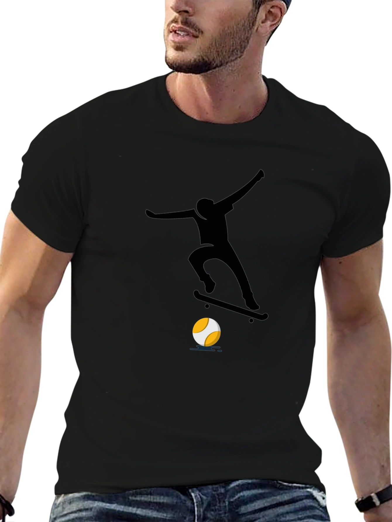 Cool Skateboarder Graphic Tee - Black
