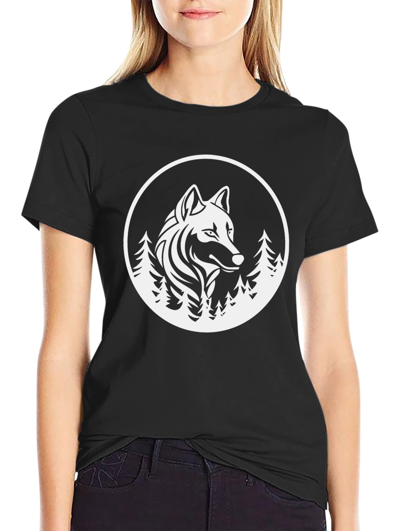 Wolf and Forest Graphic Tee - Black
