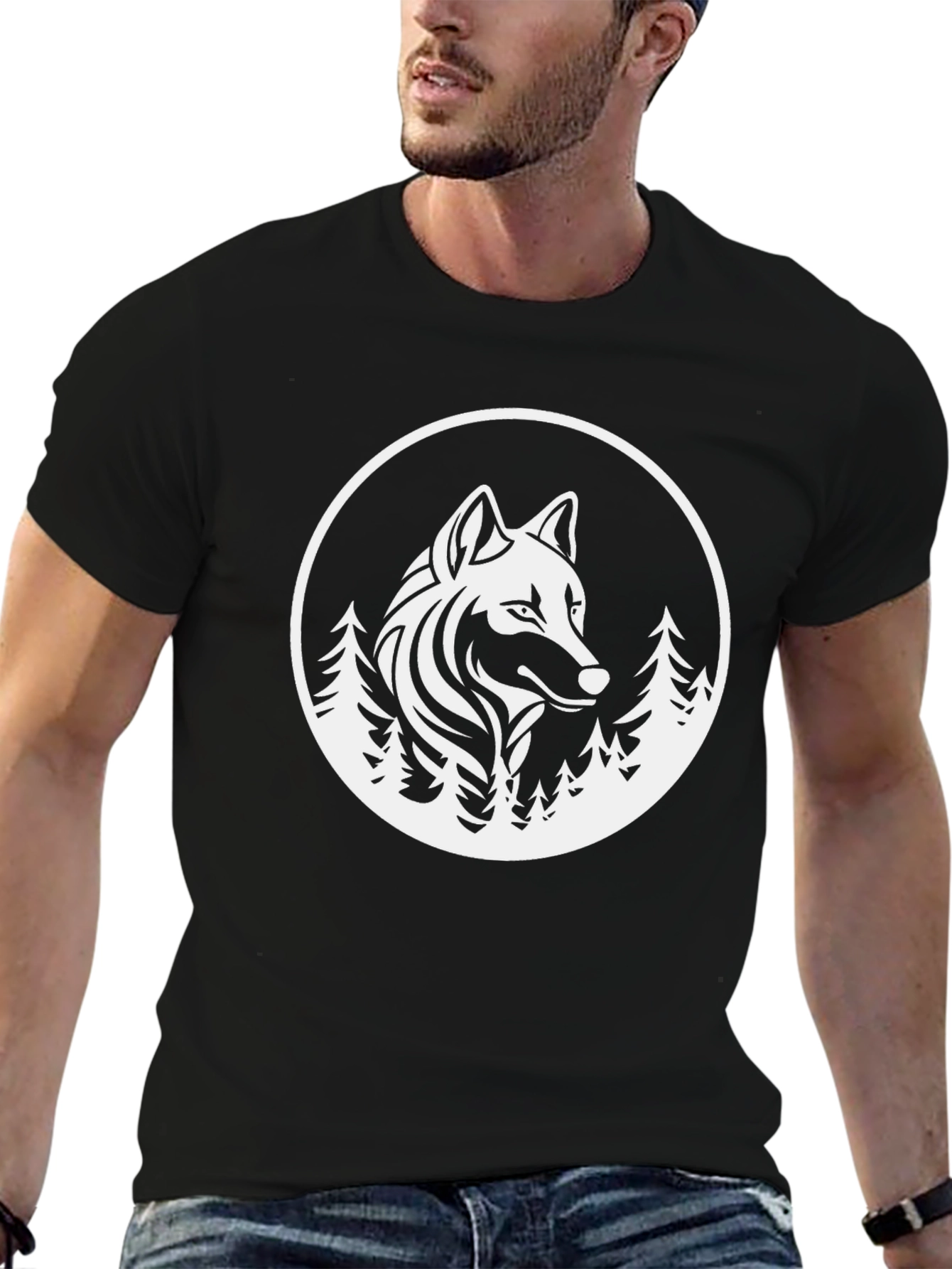Wolf and Forest Graphic Tee - Black