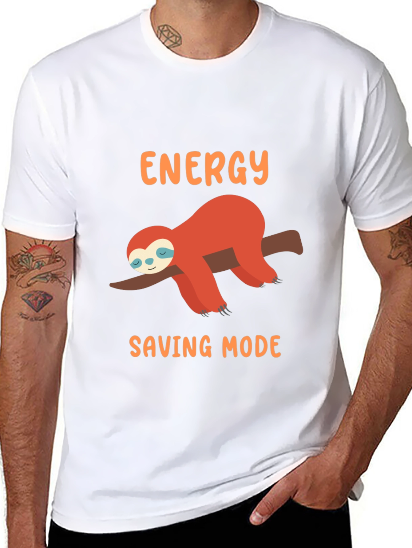 Energy Saving Mode Sloth Graphic Tee - Black