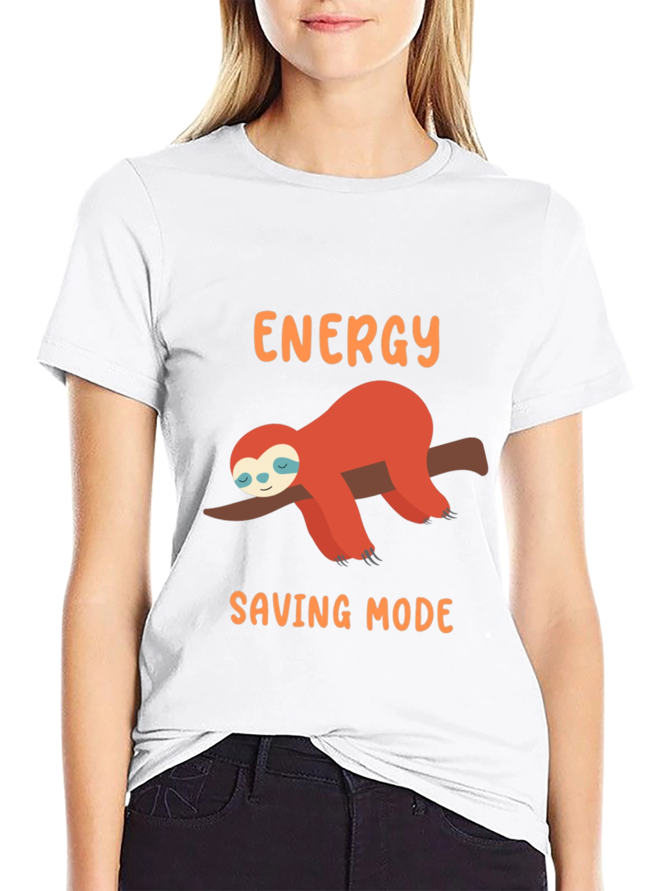 Energy Saving Mode Sloth Graphic Tee - Black
