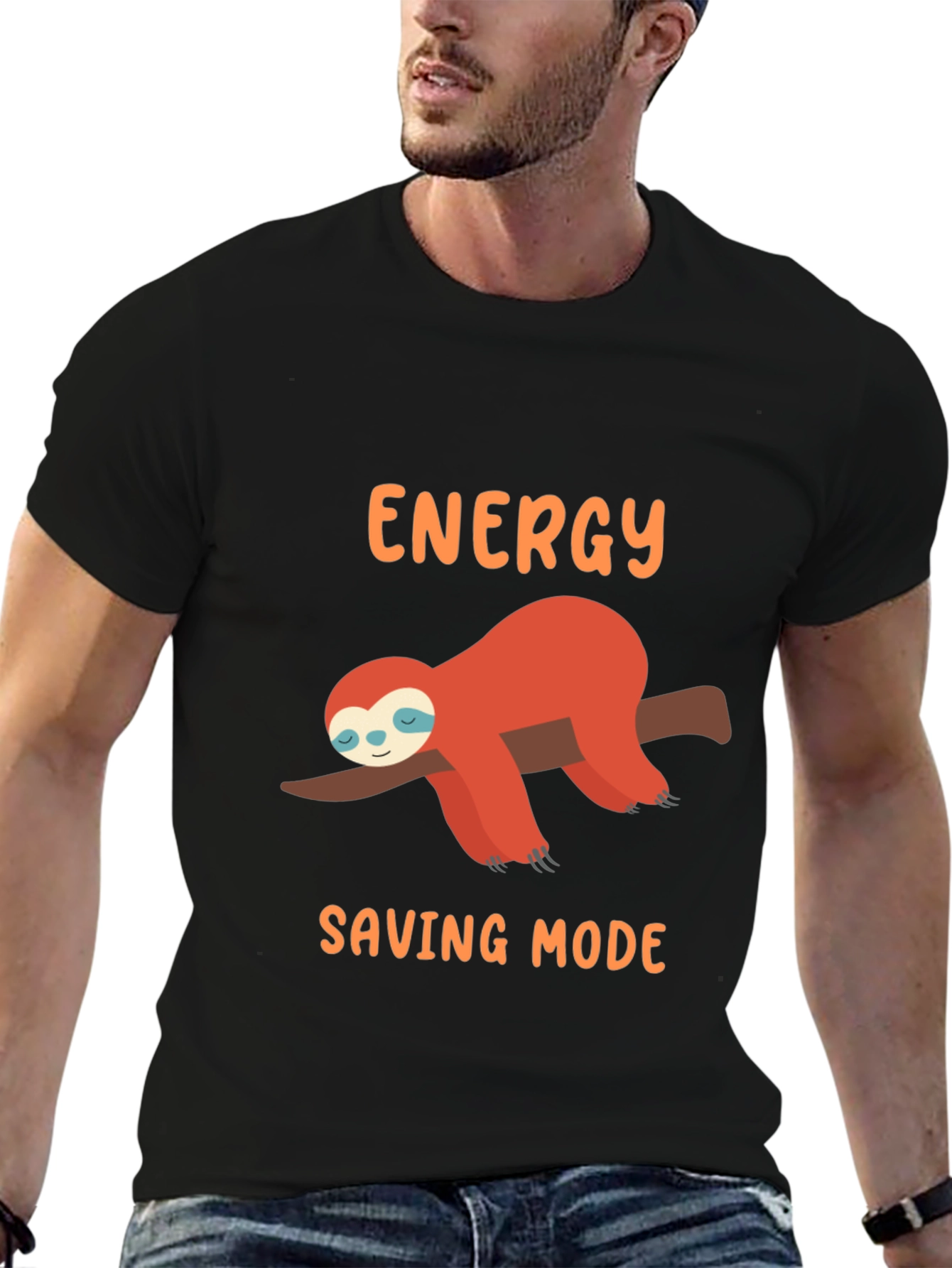 Energy Saving Mode Sloth Graphic Tee - Black
