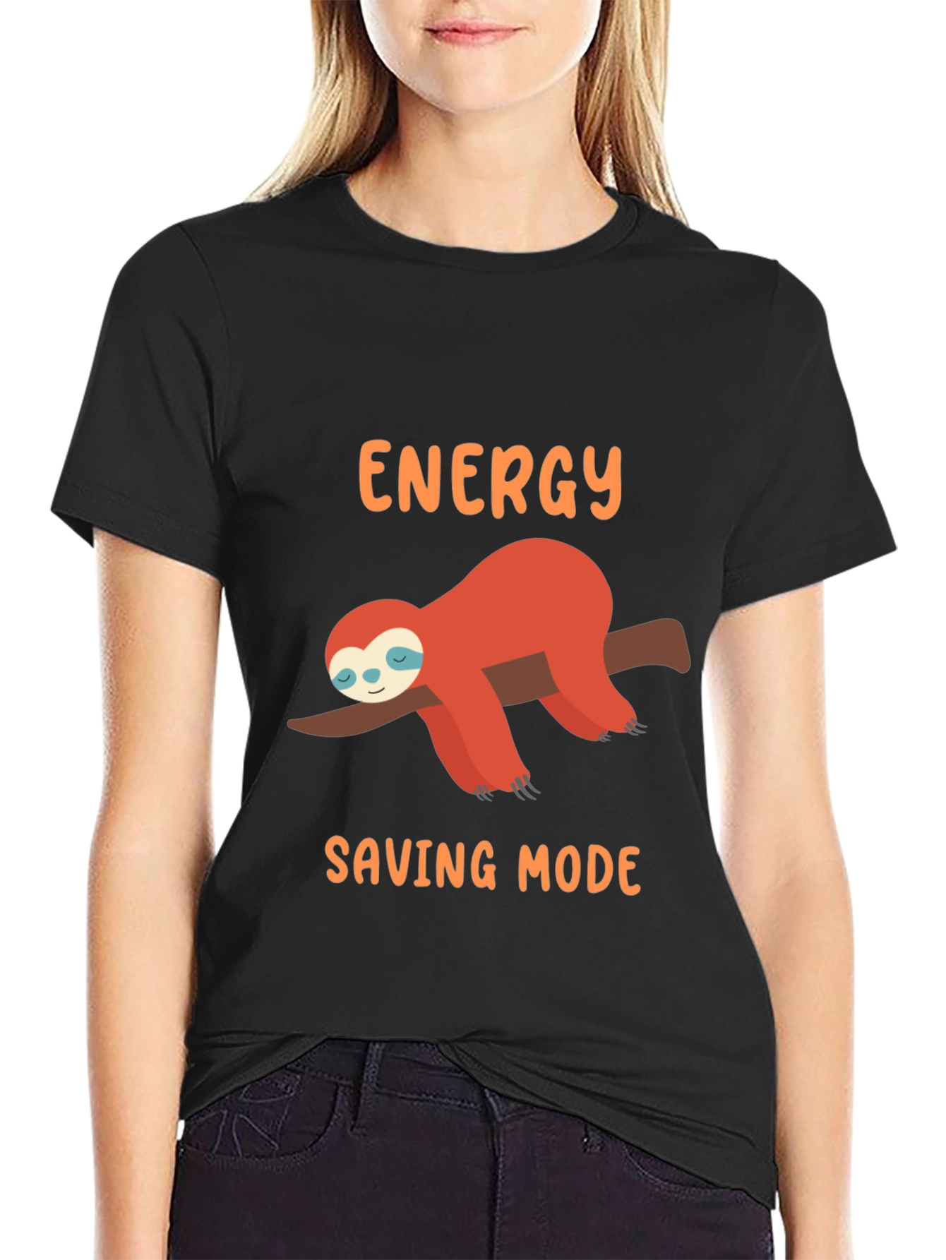 Energy Saving Mode Sloth Graphic Tee - Black