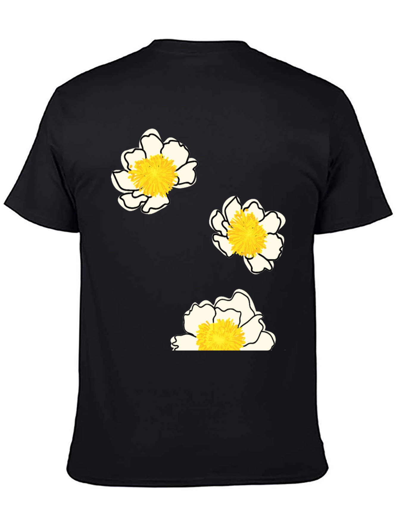 Floral Print T-Shirt - Black Casual Tee