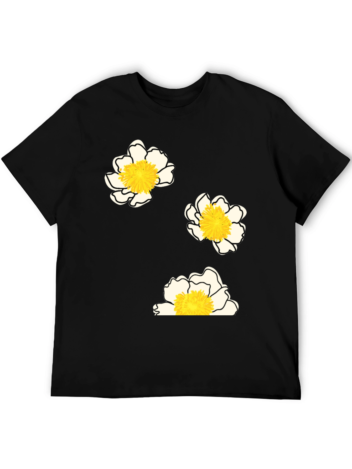 Floral Print T-Shirt - Black Casual Tee