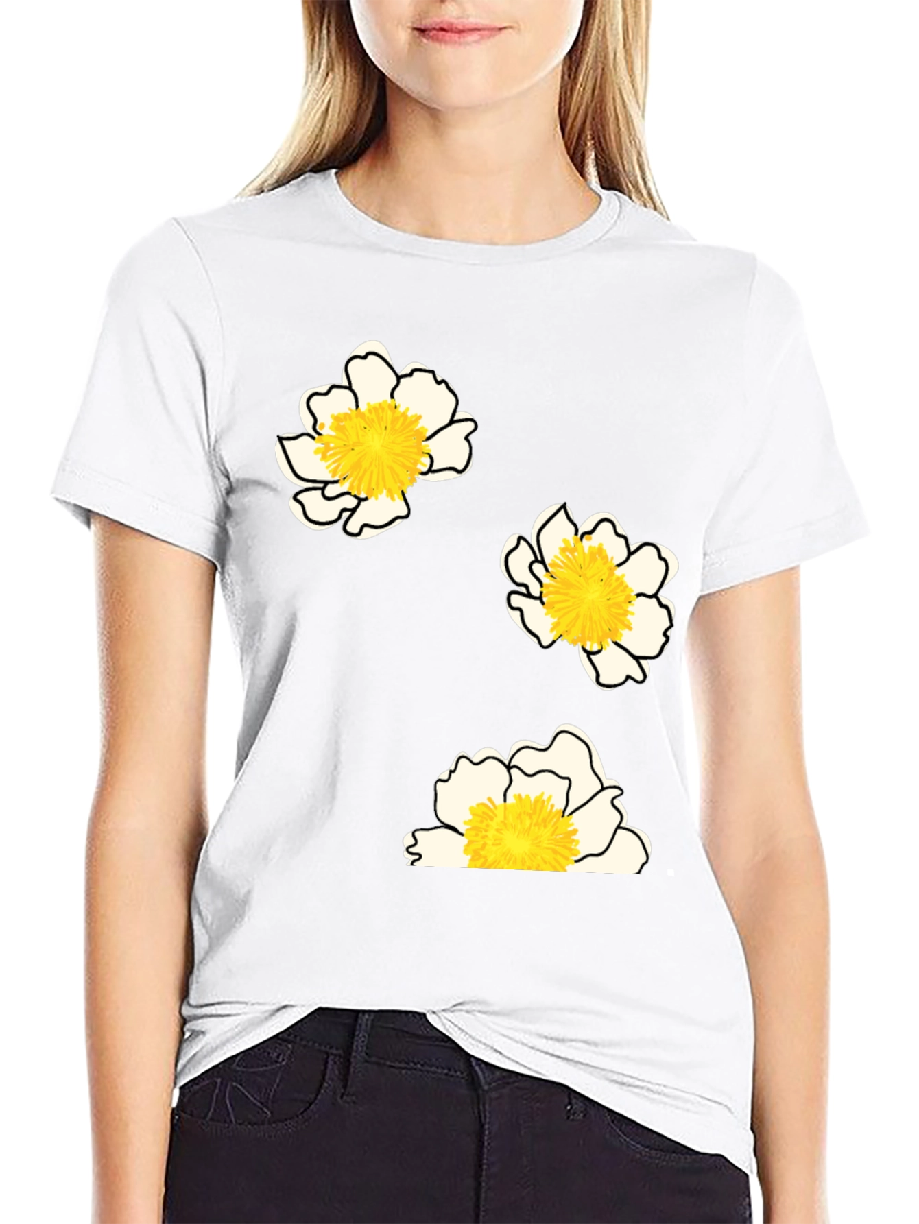 Floral Print T-Shirt - Black Casual Tee