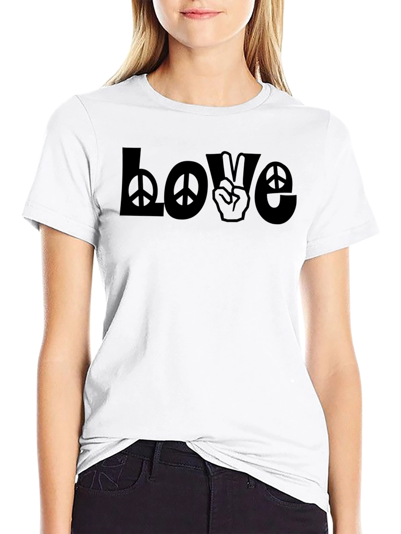 Love Peace Sign Graphic T-Shirt - Black