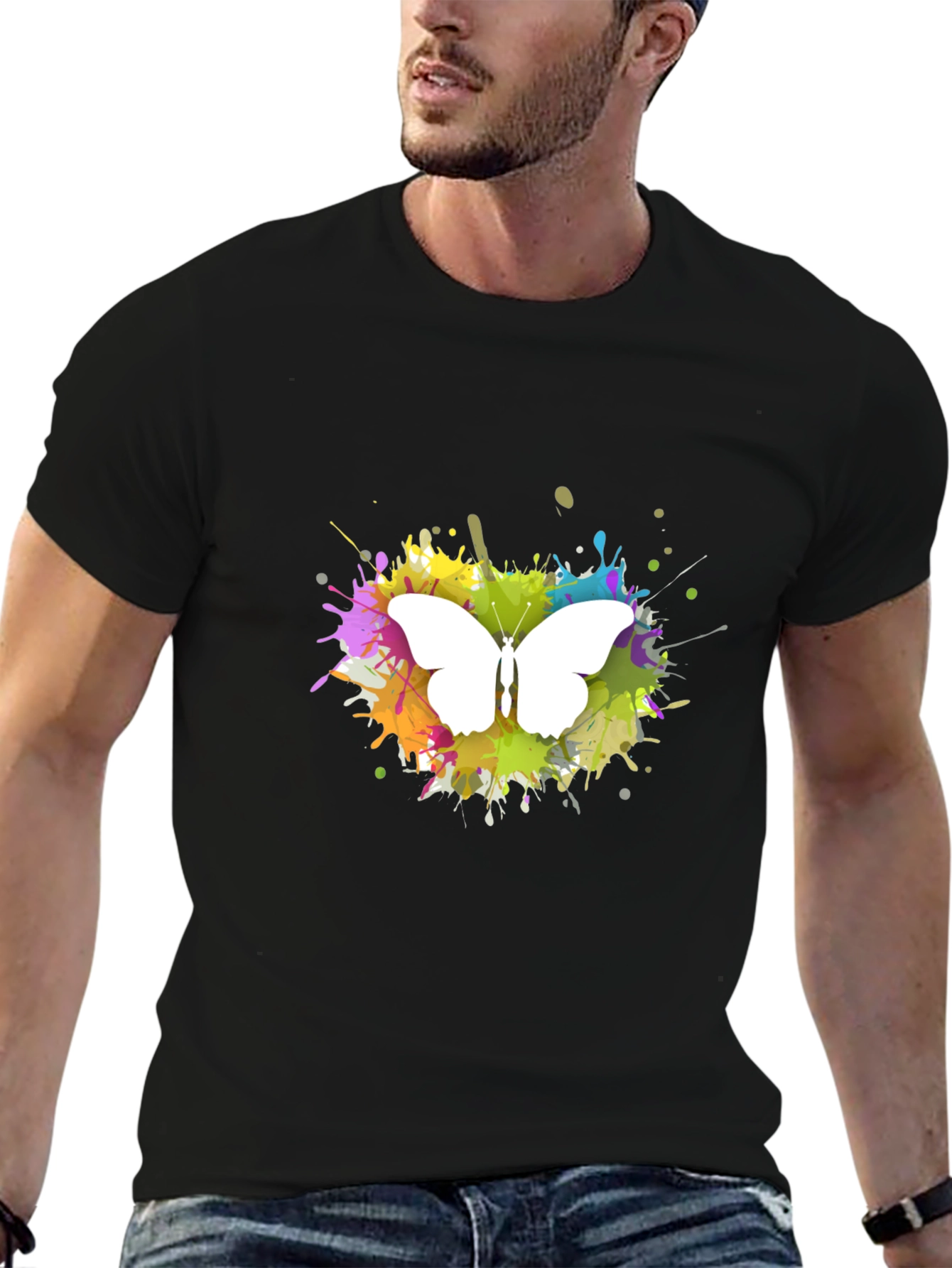 Butterfly Splatter Art T-Shirt - Black