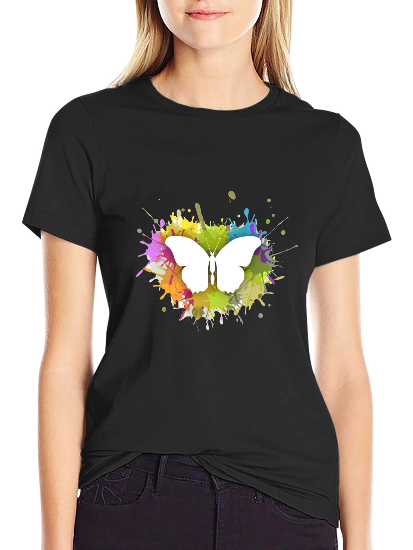 Butterfly Splatter Art T-Shirt - Black