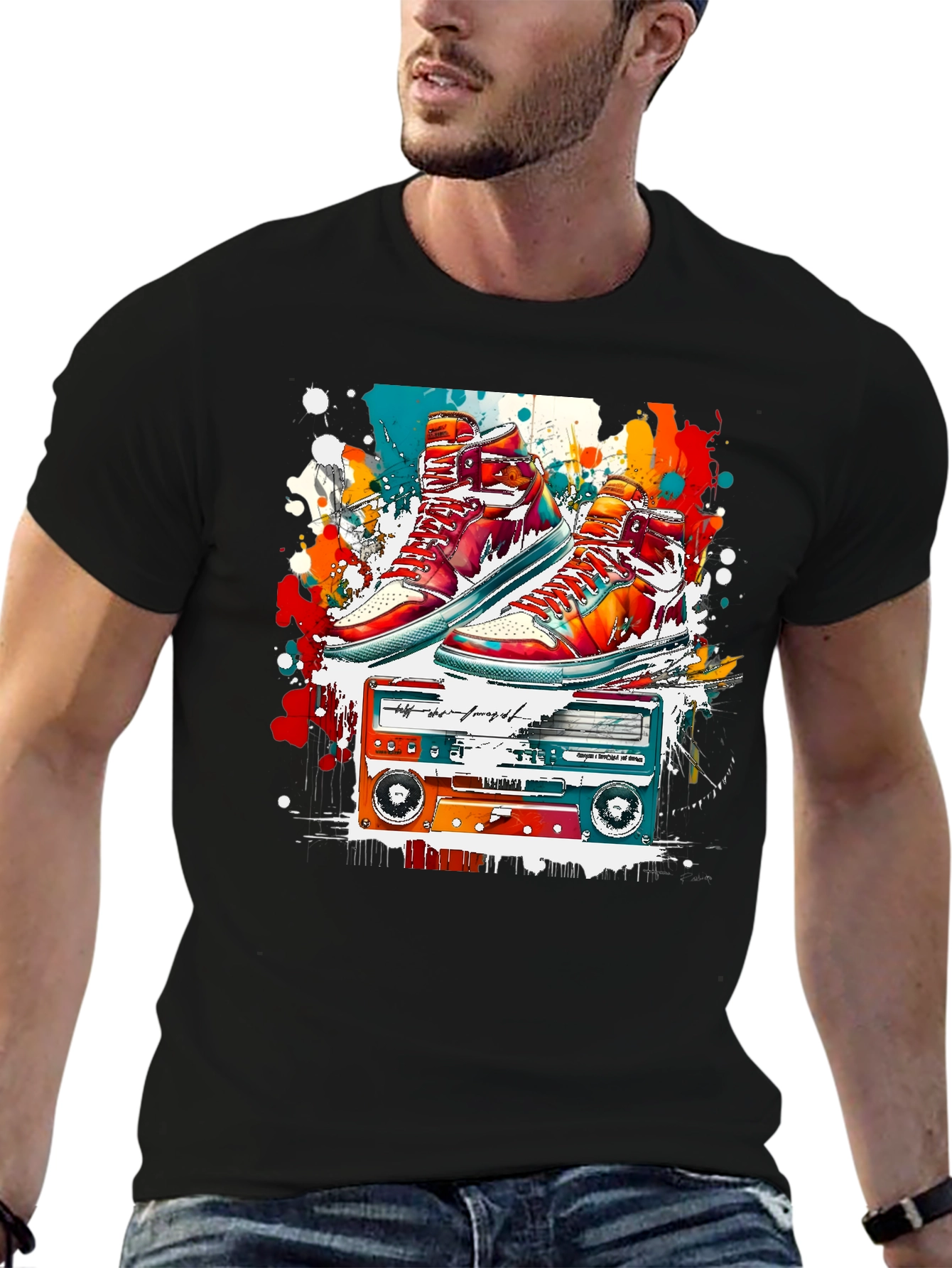 Retro Sneakers & Cassette Tape Graphic Tee