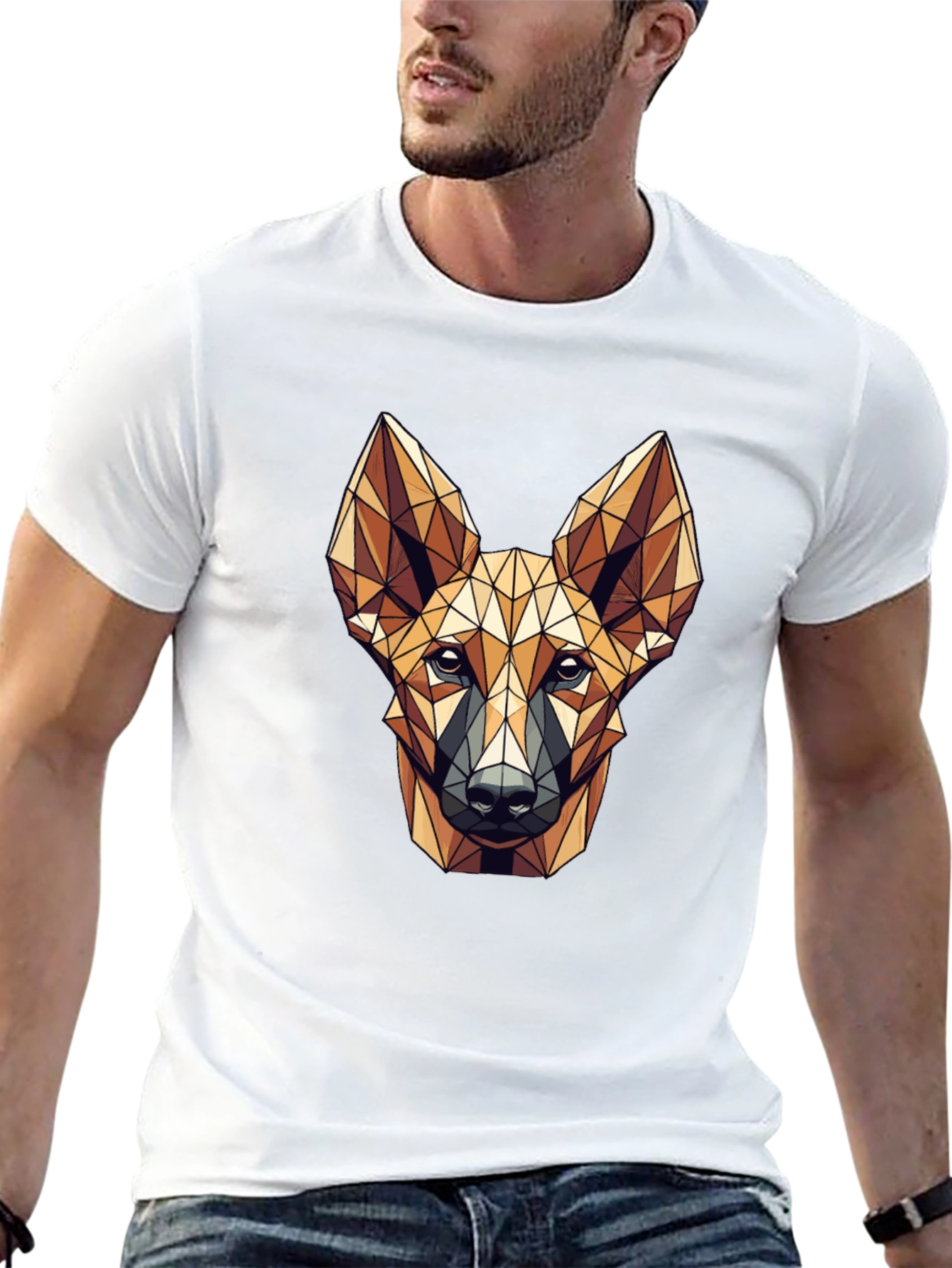 Geometric Dog Head Graphic Print T-Shirt
