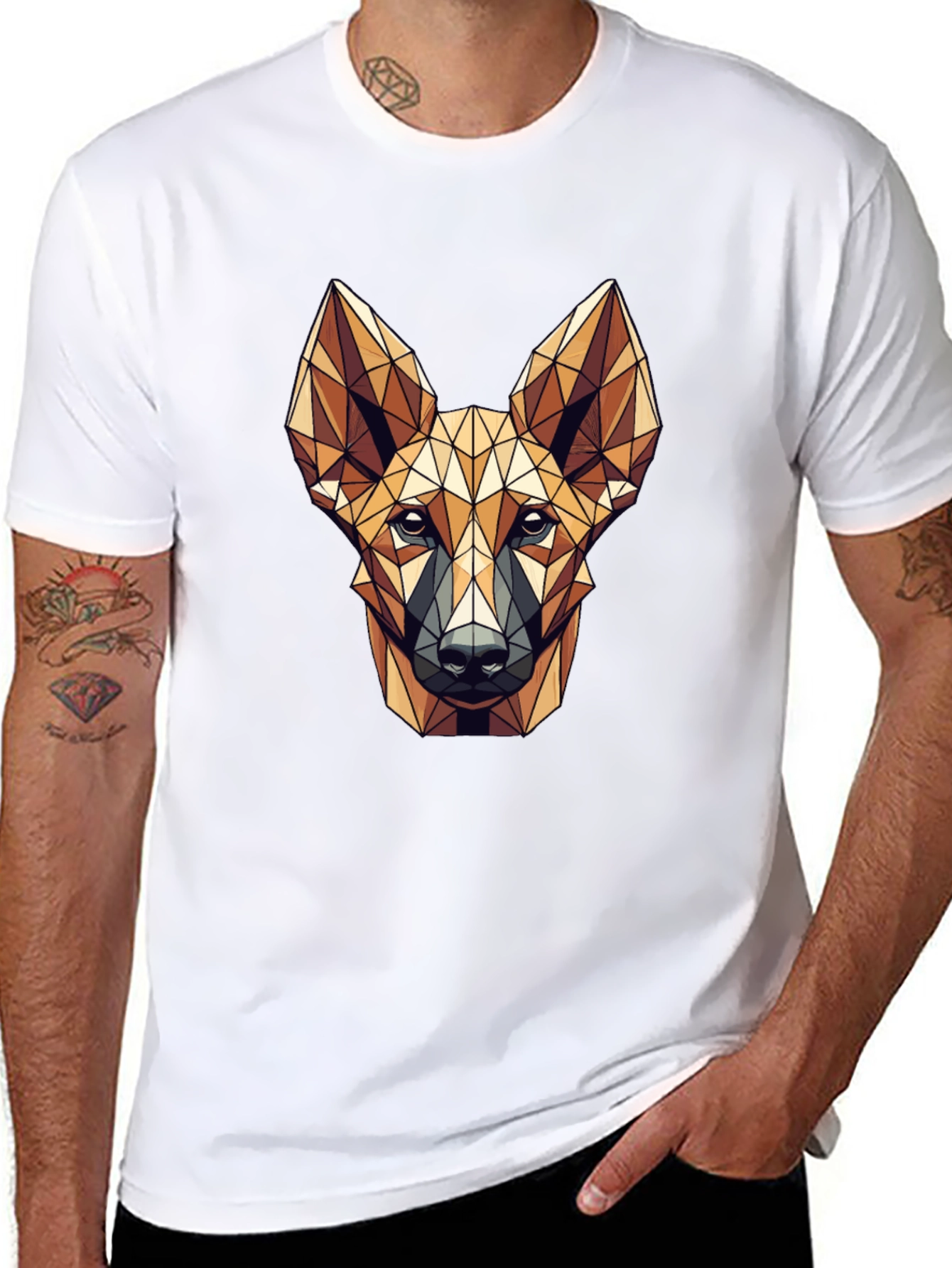 Geometric Dog Head Graphic Print T-Shirt