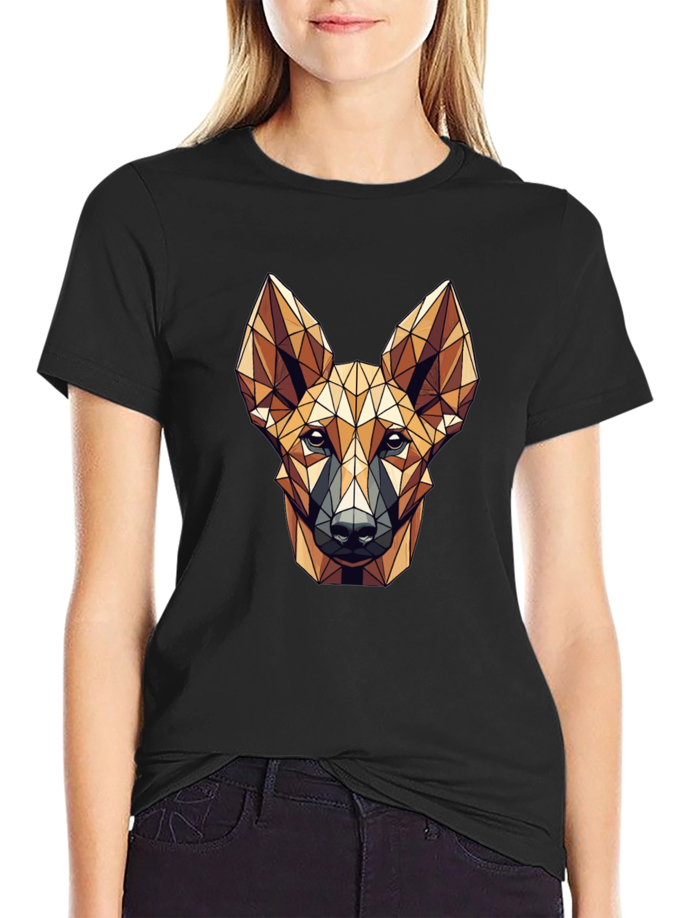 Geometric Dog Head Graphic Print T-Shirt