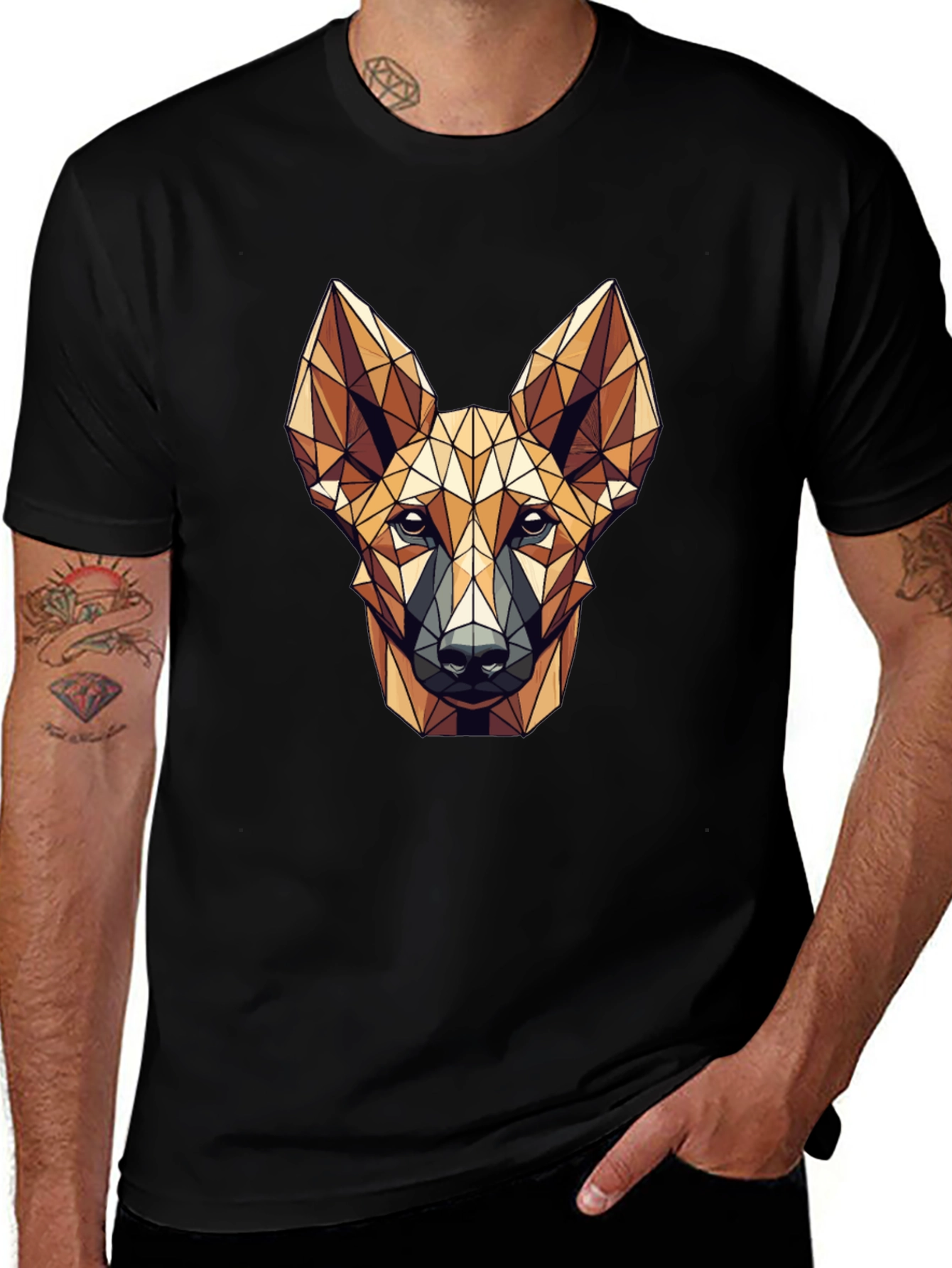 Geometric Dog Head Graphic Print T-Shirt