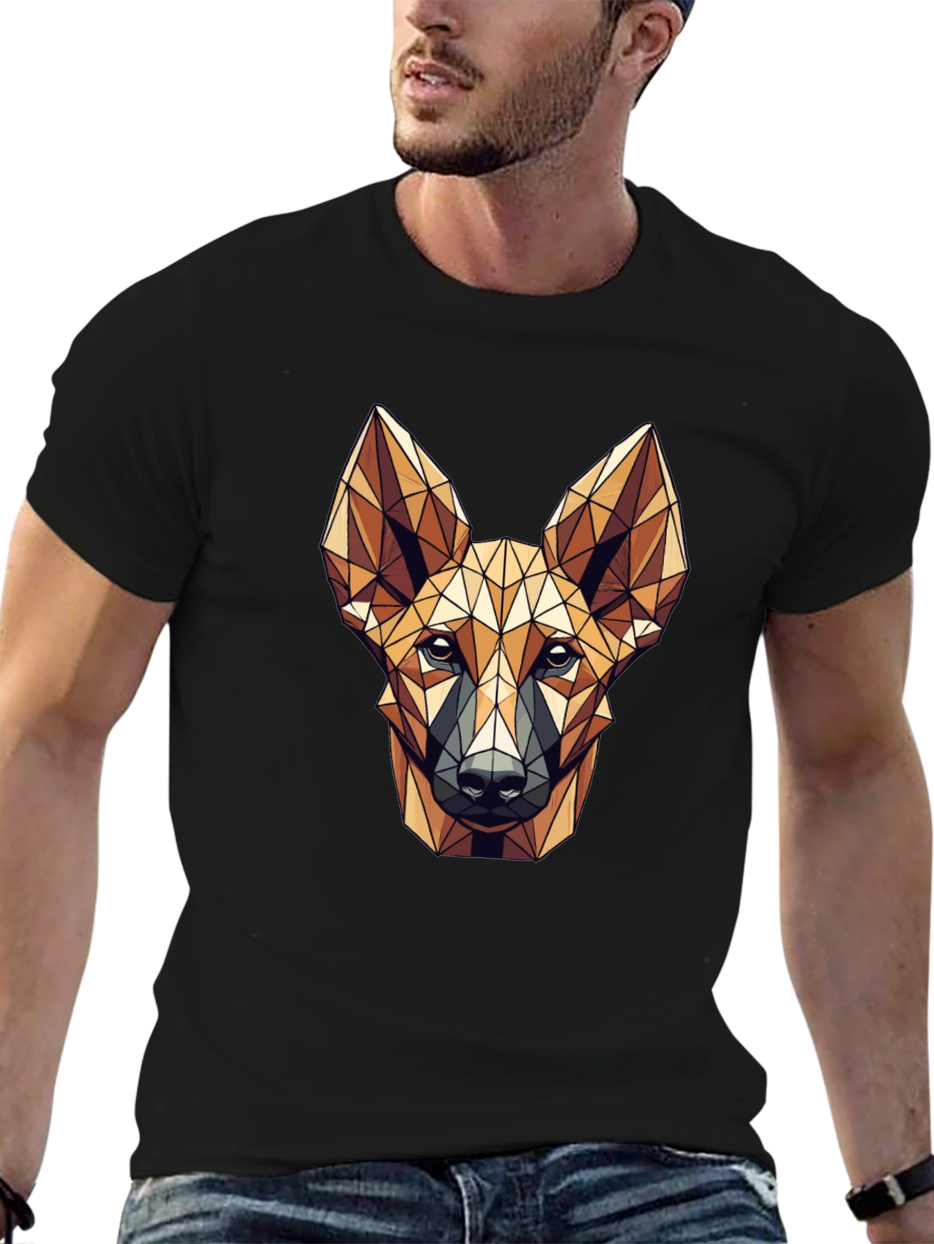 Geometric Dog Head Graphic Print T-Shirt
