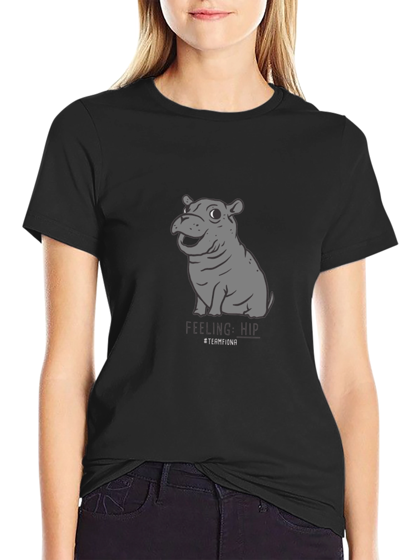 Team Fiona Hippo Graphic T-Shirt - Black