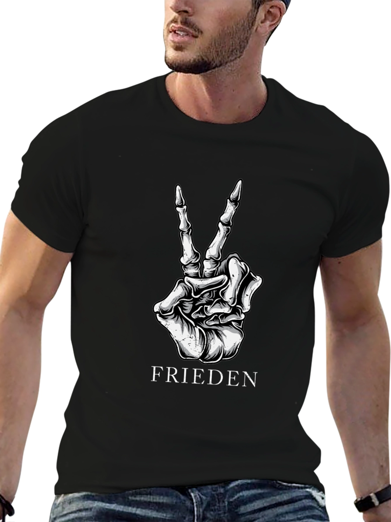Frieden Peace Skeleton Hand Black Graphic T-Shirt