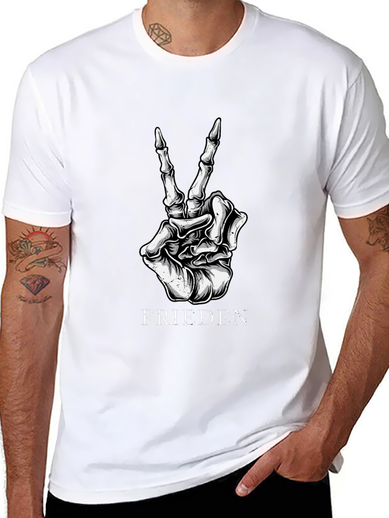 Frieden Peace Skeleton Hand Black Graphic T-Shirt