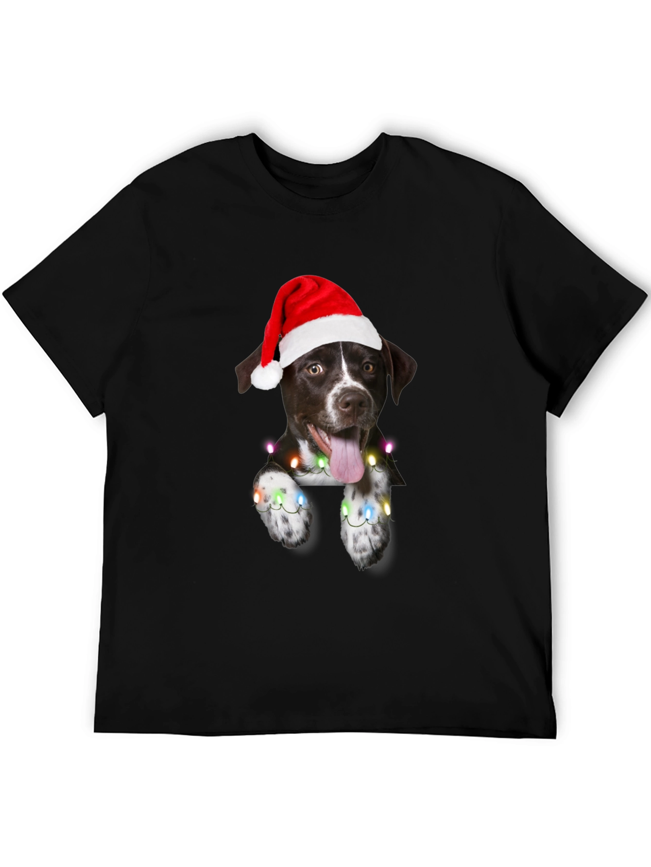 Festive Dog Tee - Christmas Lights & Santa Hat