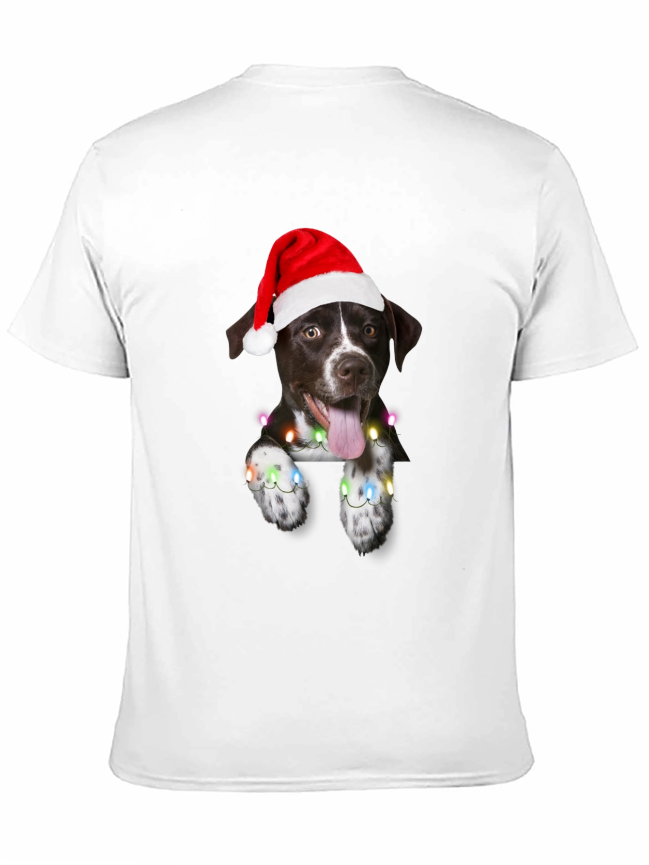 Festive Dog Tee - Christmas Lights & Santa Hat