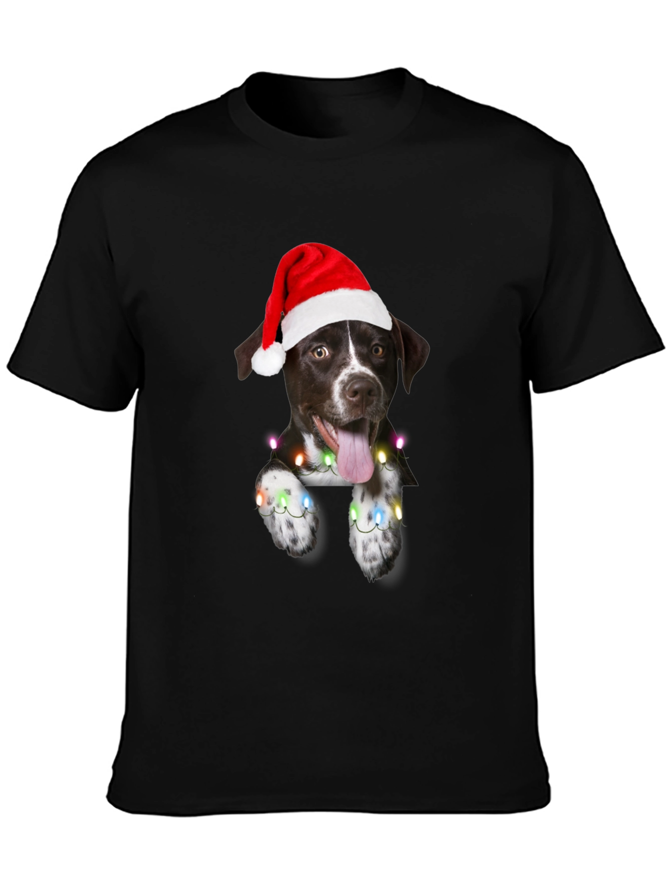 Festive Dog Tee - Christmas Lights & Santa Hat