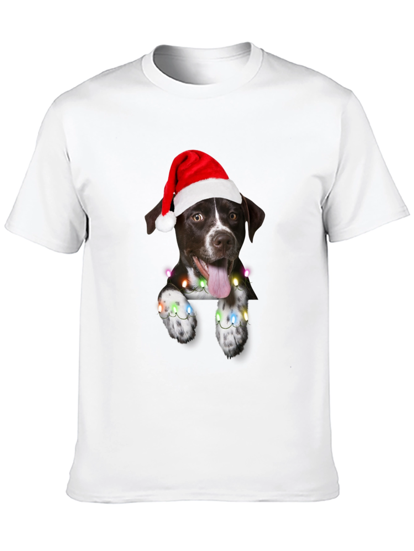 Festive Dog Tee - Christmas Lights & Santa Hat