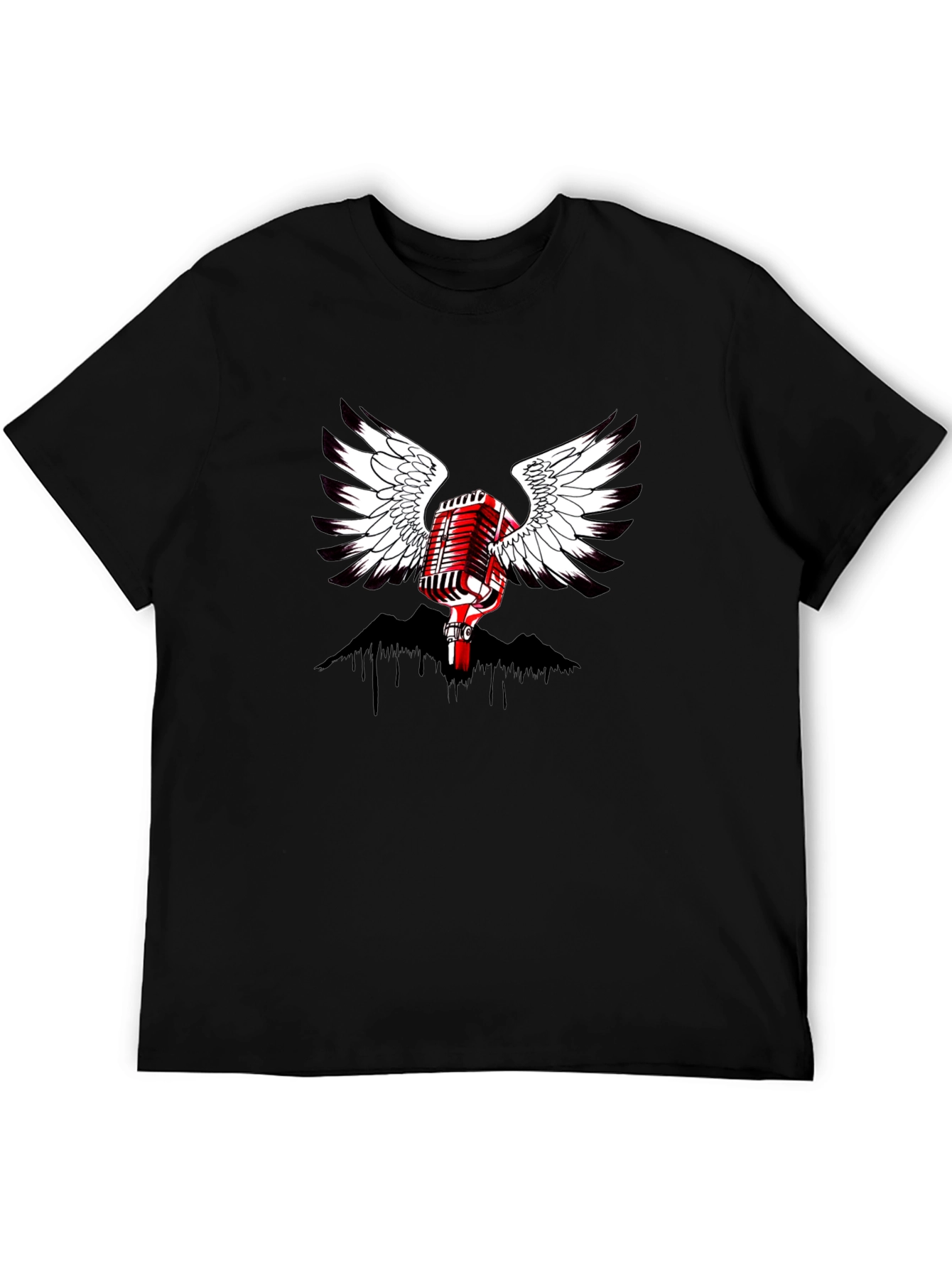 Winged Microphone Graphic Black T-Shirt