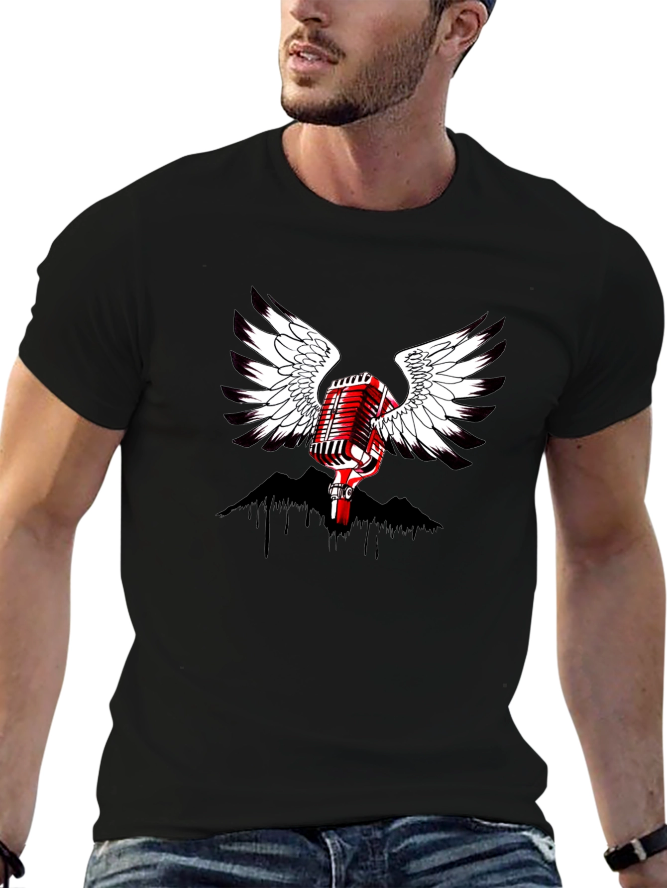 Winged Microphone Graphic Black T-Shirt