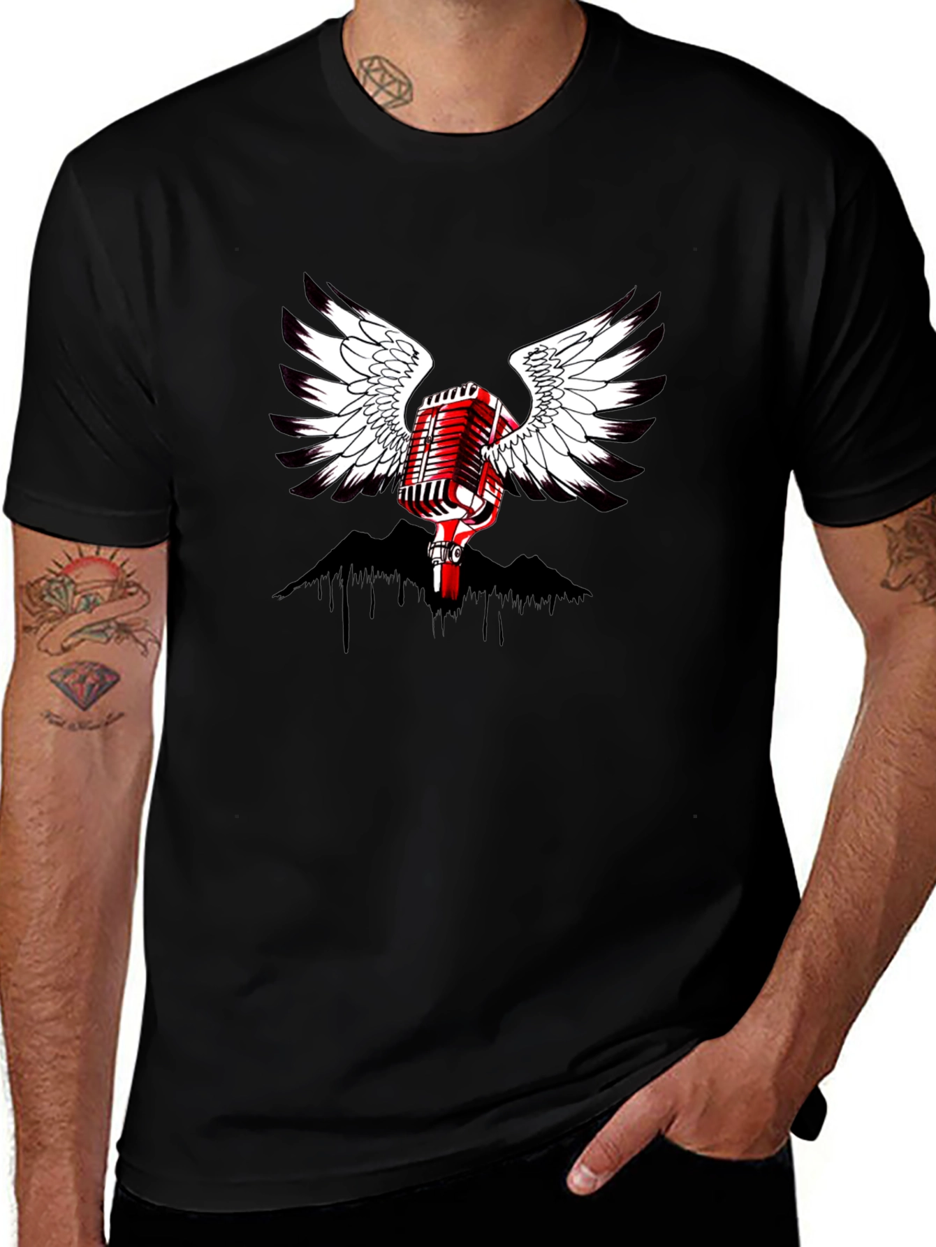 Winged Microphone Graphic Black T-Shirt