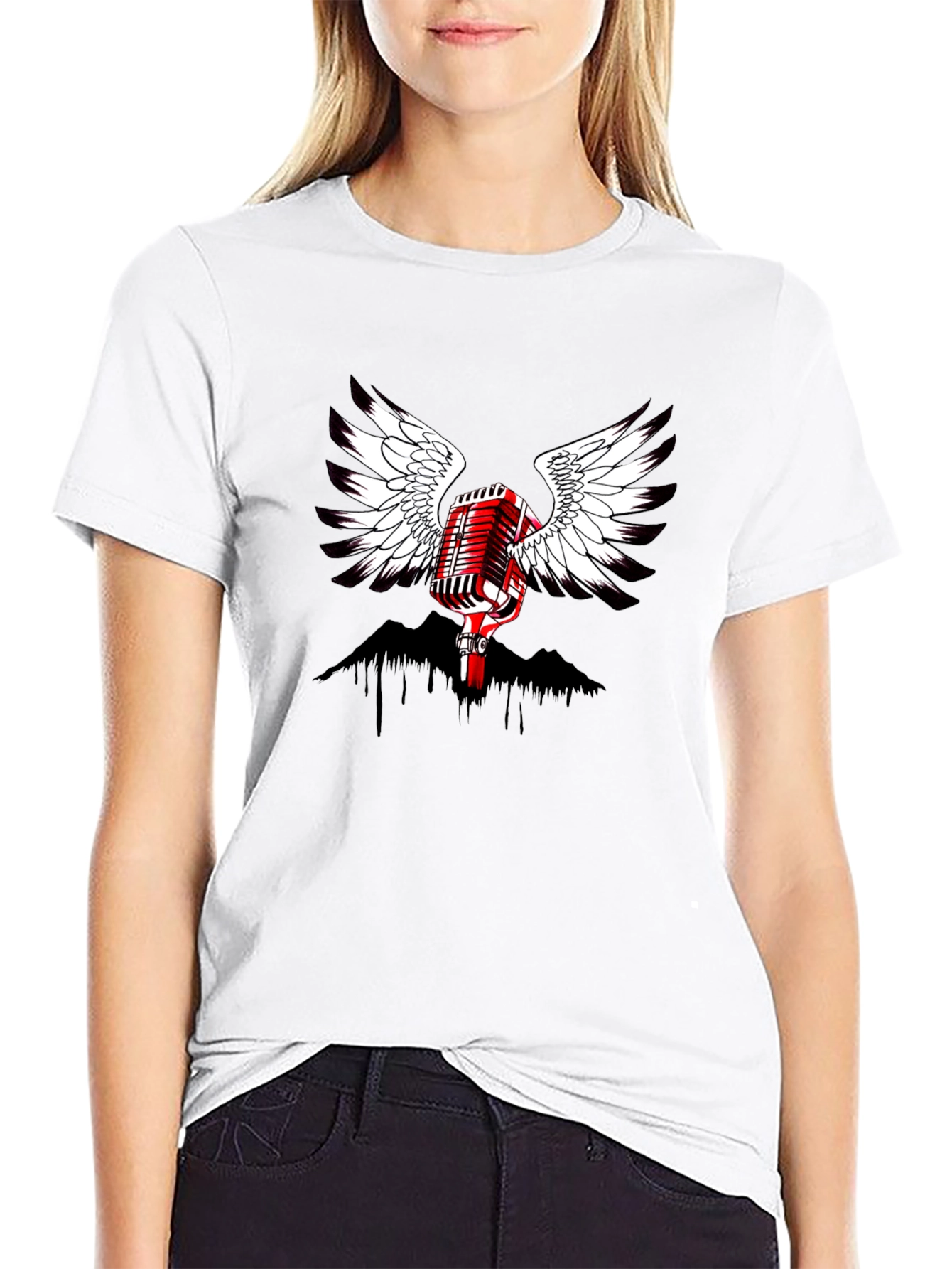 Winged Microphone Graphic Black T-Shirt