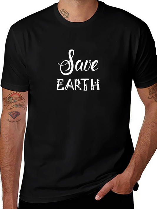 Save Earth Graphic Tee - Black Cotton T-Shirt